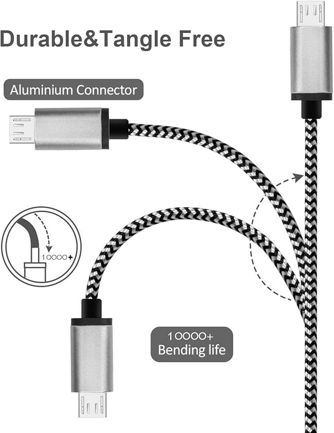 RoFI Micro USB Cable 15ft with 3A Fast Charging, Extra Long and Extremely Durable Nylon Braided Charger Cord for Galaxy S7/S6/J8/J7 Note 5,Kindle,LG,PS4,Camera,Xbox One and More (White)