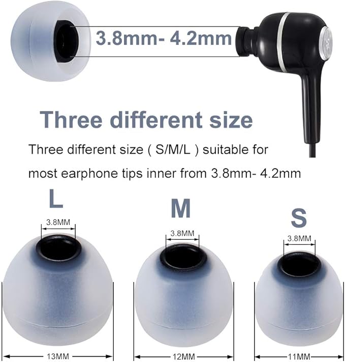 Earbud Tips Soft Silicone Earbuds Replacement Tips Fit for in-Ear Headphones(Inner Hole from 3.8mm - 4.2mm Earphones) 9 Pairs S/M/L