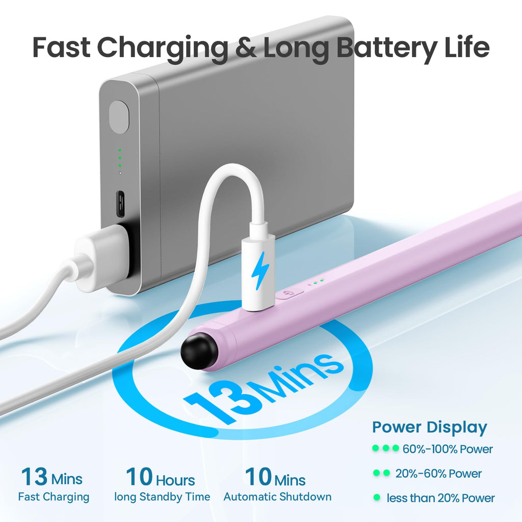 Hastraith Stylus Pen for iPad(2026-2018),13 mins Fast Charge Pencil with Tilt Sensitivity and Palm Rejection for iPad A16/10/9/8/7/6,Air 13"/11"/M3/M2/5/4/3,Pro 11"/13"/12.9"/M4/M2/M1,Mini 7/6/5,Lilac