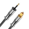 EMK 24K Gold-Plated Toslink to Mini Toslink Cable (6ft/2M) - Digital Optical Audio Cable with 3.5mm Mini Plug for Soundbar, Home Theater, TV - Silver SPDIF Fiber Optic Cable