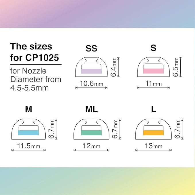 SpinFit CP1025- L/ML- Medical Grade Silicone Patented Ear Tips, Secure Fit and Supreme Comfort Fits MTW3, Galaxy Buds 2, Soundcore Space A40 & More (2 Pairs) (for Nozzle Diameter from 4-5.5mm)