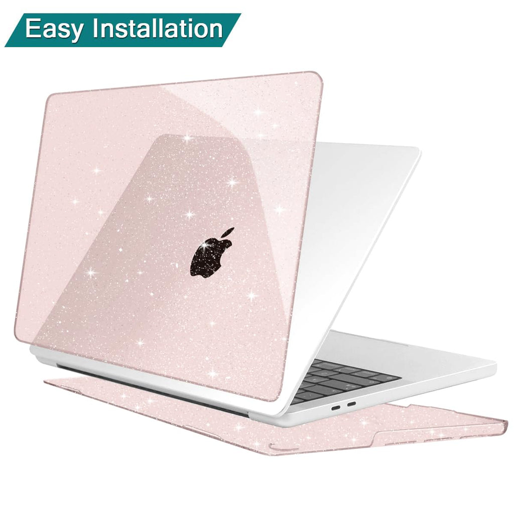 Teryeefi for MacBook Air 15 inch Case M4 M3 M2 Chip 2025 2024 2023 Release A3241 A3114 A2941 Model with Keyboard Cover + Type C Adapter for 15 inch MacBook Air Sparkly Case, Glitter Cheey Pink