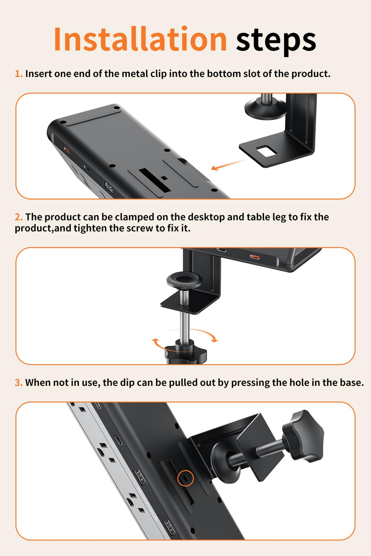 6.5 FT Desk Clamp Power Strip with 5 AC Outlets & 6 USB Ports PD 40W USB-C Fast Charging, Extension Cord with Multiple Outlets, Fits 2.1 in top Edge Black