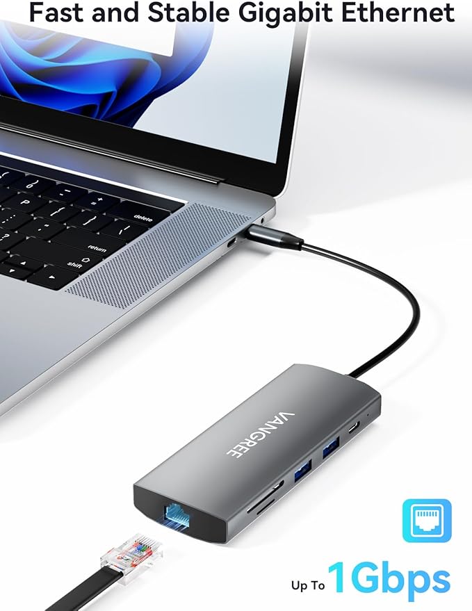 VANGREE 10Gbps USB C Hub with Dual 4K@60Hz USB-C Displayports for Laptop