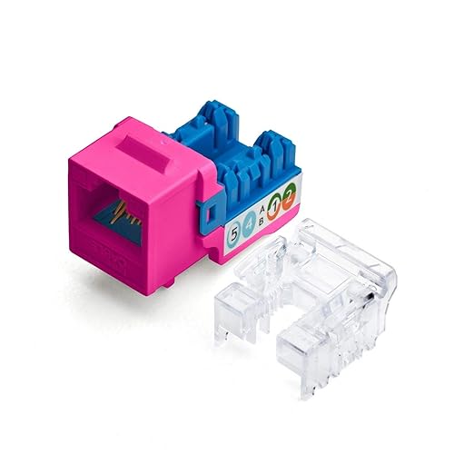 TRUE CABLE Cat6A Keystone Jack, 90 Degree Punch-Down, PoE++, 48 Pack, Pink, 328 Feet, 8P8C, UTP, 23/24 AWG, Compatible with Router, Switch, Computer, IP Camera, Indoor Use, Ethernet Cable Connectors