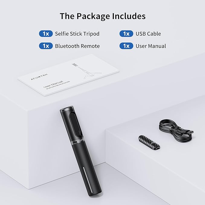 ATUMTEK Selfie Stick Tripod, Extendable 3 in 1 Aluminum Bluetooth Selfie Stick with Wireless Remote and Tripod Stand for iPhone 16/15/14/13/12/11/11 Pro/XS Max/XS/XR/X/8/7, Samsung Smartphones, Black