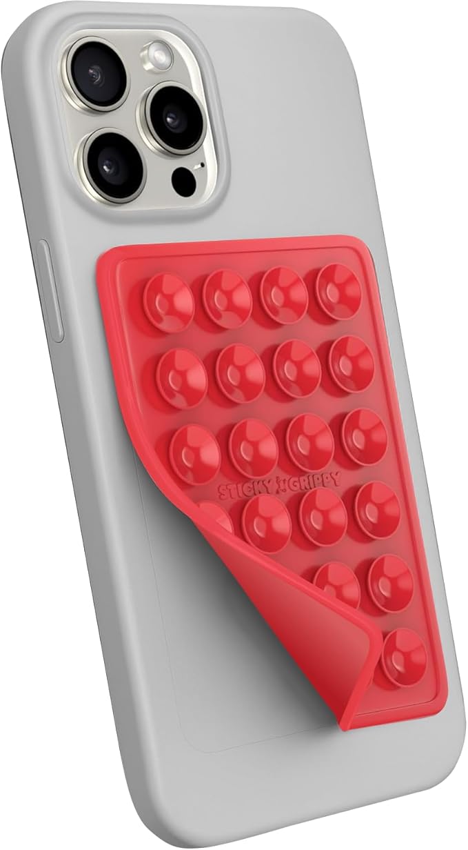 Suction Phone Case Mount, Sillicon Adhesive Phone Accessory for iPhone and Android, Hands-Free Fidget Toy Mirror Shower Phone Holder, Tiktok Videos and Selfies (Red)