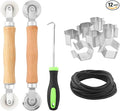 Window Screen Repair Kit, Steel/Nylon Roller Tool with Bearing+8pcs Screen Clips+32ft Screen Spline+Spline Removal Hook, 5 in 1 Screen Roller Tool Kit for Installing Door Mesh Screens