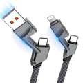 [2-Pack] 60W Multi Charging Cable 6FT, 4 in 1 USB C Cable Fast Charging Cord, Flat Braided Dual Type C & Lightning Multi Charger for iPhone 17 16 15 Pro Max/Air, Samsung S24 S23, Pixel, Car & Travel