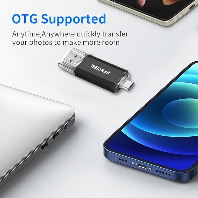 Thkailar USB C Thumb Drive 128GB OTG USB 3.1 Flash Drive Dual for Business Traveler Compatible with Android Phone/PC/Mac Pro External Storage Data(Black)