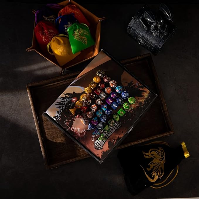 DND Dice Set 42 Pcs Polyhedral Dungeons and Dragons Rolling Dice for D&D RPG MTG Table Games Dice Bulk with Colorful Drawstring Bags and Dice Tray (Double-Color)