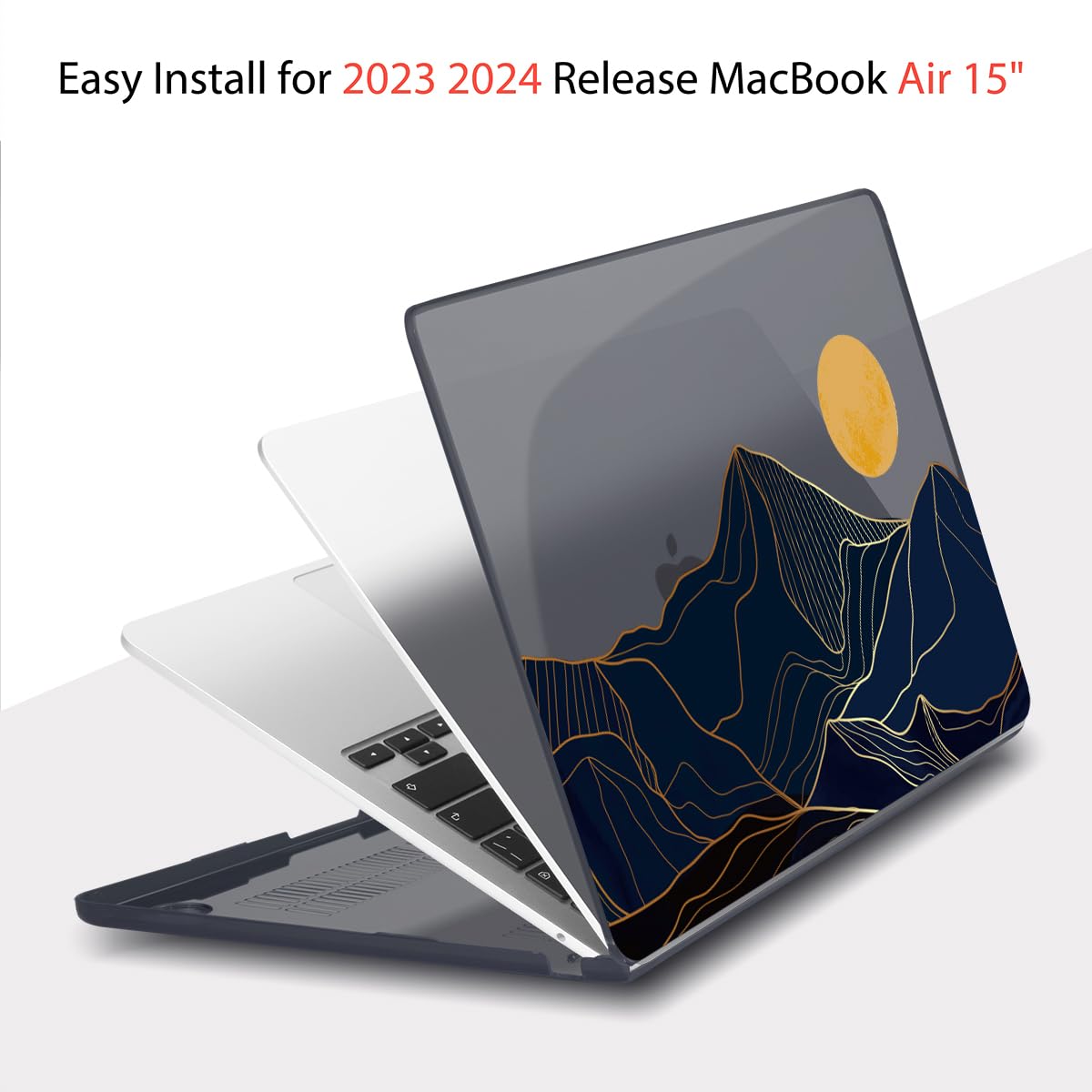 Teryeefi Compatible with MacBook Air 15 inch Case A2941 M2 A3114 M3 Release 2023 2024,Design Pattern Slim Cover + Keyboard Cover + OTG Adapter for 15.3 inch MacBook Air Liquid Retina, Mountain Line
