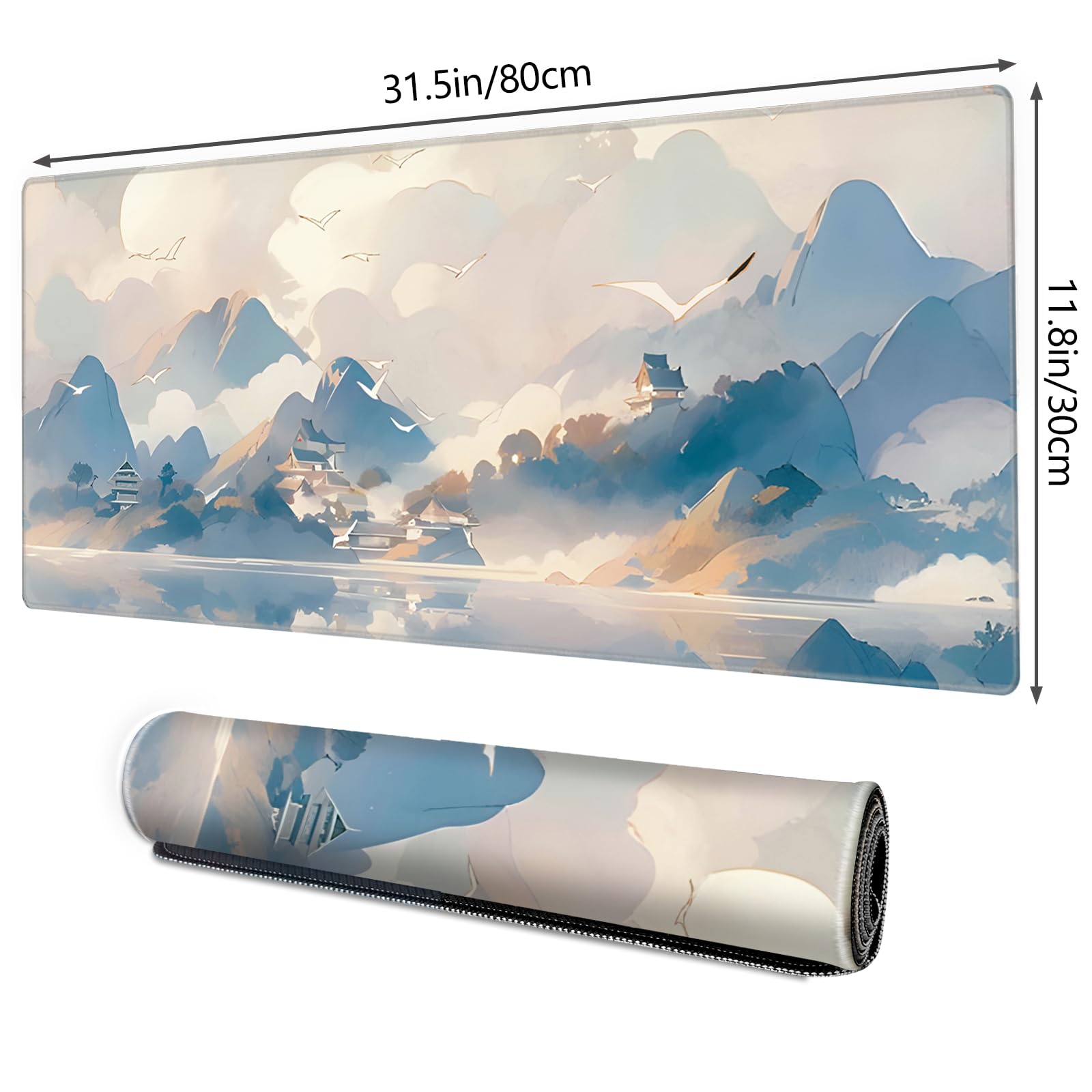 Galdas Gaming Mouse Pad XXL XL Large Long Extended Big Mousepad Non-Slip Rubber Keyboard Mouse Pad with Stitched Edges for Laptop Home Office (31.5x11.8x0.08 Inch) -Cloud Scenery