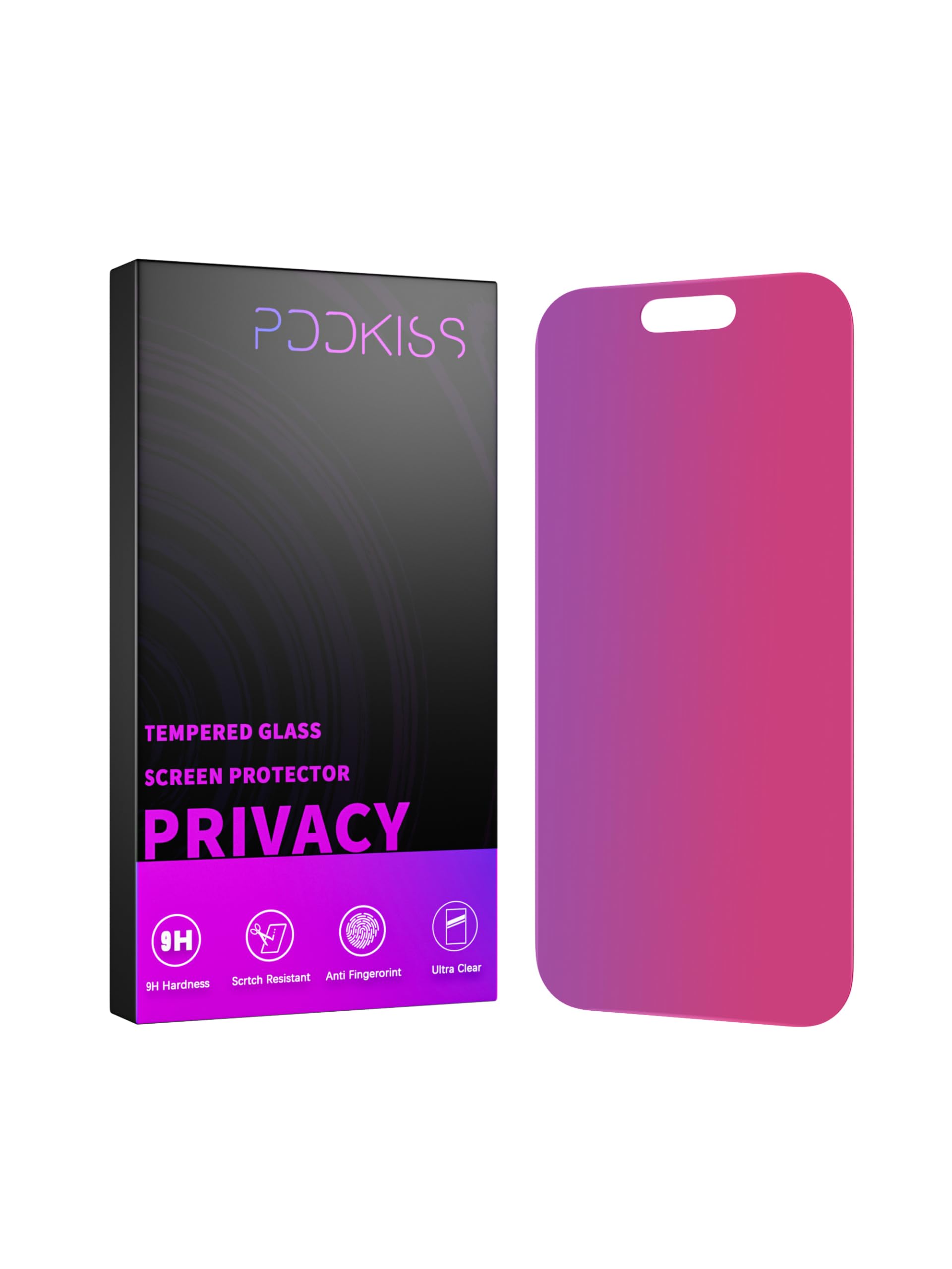 PDDKISS Compatible for iPhone 15/iPhone 16 Privacy Screen Protector Tempered Glass 6.1 Inch, Pink Gradient Anti Spy Anti Blue Light HD Easy Installation