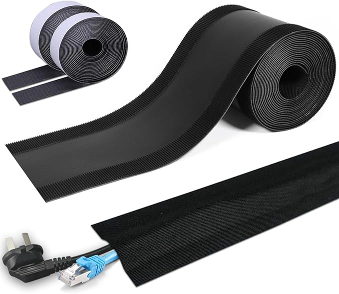 Floor Cable Covers - 20ft Oxford Fabric Cord Protector with Adhesive Hook & Loop,Waterproof Wire Storage Sleeve for Any Floor Surface,Durable Cable Management to Prevent Tripping Hazards (Black, 20ft)