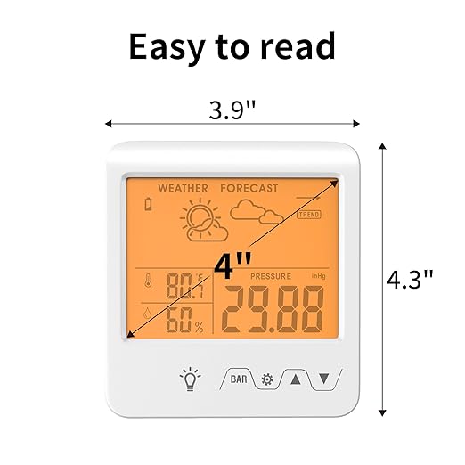 Digital Barometer Ambient Weather Forecast Clock Thermometer and Hygrometer for Golf Cart, Boat, Home, Office Easy to See Time, Temperature, Humidity, & Pressure