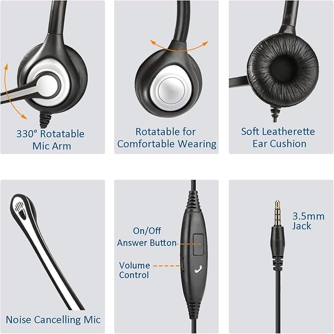 Wantek Cell Phone Headset with Microphone Noise Cancelling, Wired 3.5mm Computer Headphone for iPhone Samsung Android PC Laptop Tablet Skype Call Center Home Office, Ultra Comfort(F602J35)