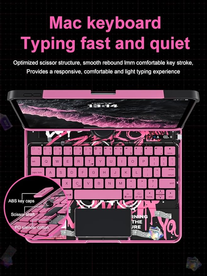 KARTICE Transparent 360 Keyboard Case with Wireless Keyboard for iPad Pro 13 2024 13 inch, Multi-Touch Trackpad, 7 Color Backlight, 360° Rotating Stand with Pencil Holder for iPad Pro 13