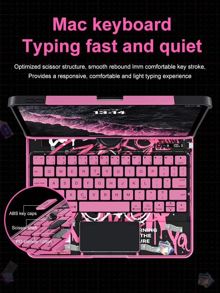 Transparent Case with Wireless Keyboard for iPad Air 13 Inch (M3/M2, 2025/2024), 7 Colors Backlight, Multi-Touch Trackpad, 360° Rotating Stand with Pencil Holder for iPad Pro 12.9 Inch (6/5/4/3 Gen)