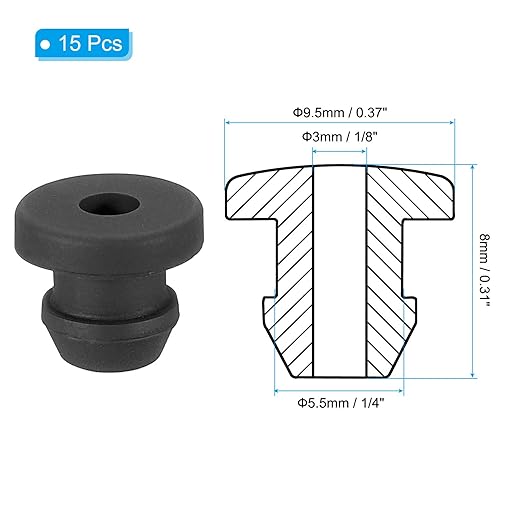 PATIKIL 5.5mm / 1/4 Inch Drill Hole,1/8 Inch ID Rubber Grommets, 15Pcs Top Hat Grommet for Wiring Eyelet Ring Gasket Automotive Firewall Cable Hole Plugs Wires Protection, Black