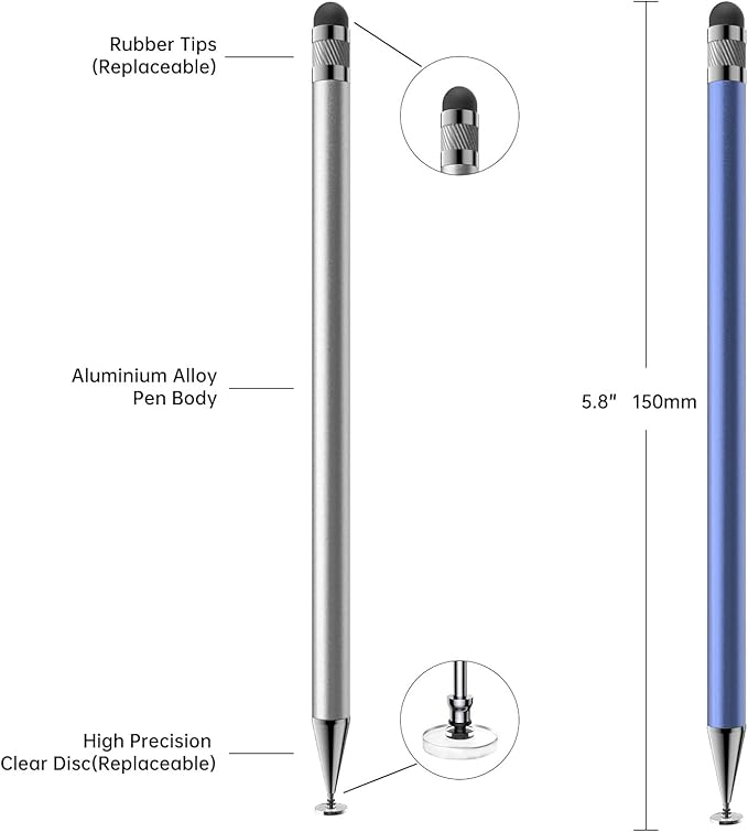 Stylus (5 Pcs), 2-in-1 Stylus Pen for Touch Screen, High Precision and Sensitivity, Suitable for iPhone/ipad/Android Tablets, Compatible with All Touch Screens (Black/White/Blue/Rose Gold/Silver)