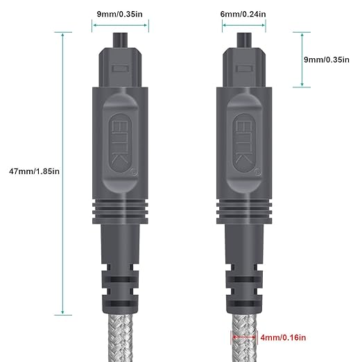 EMK Digital Optical Audio Cable Toslink Cable - [Cotton Braided Jacket,Durable and Flexible] Fiber Optic Cord for Home Theater, Sound bar, TV, PS4, Xbox & More (16.5Feet/5M)