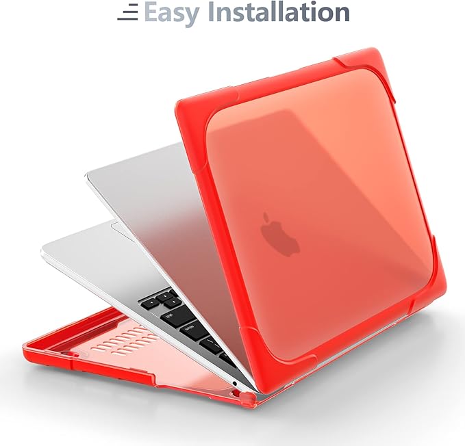 Batianda for New MacBook Air 13.6 inch Case 2025 M4 2024 2022 Release Model A3240 A2681(M2) A3113(M3), Heavy Duty Shockproof Protective Hard Shell with Fold Kickstand & Keyboard Cover, Red