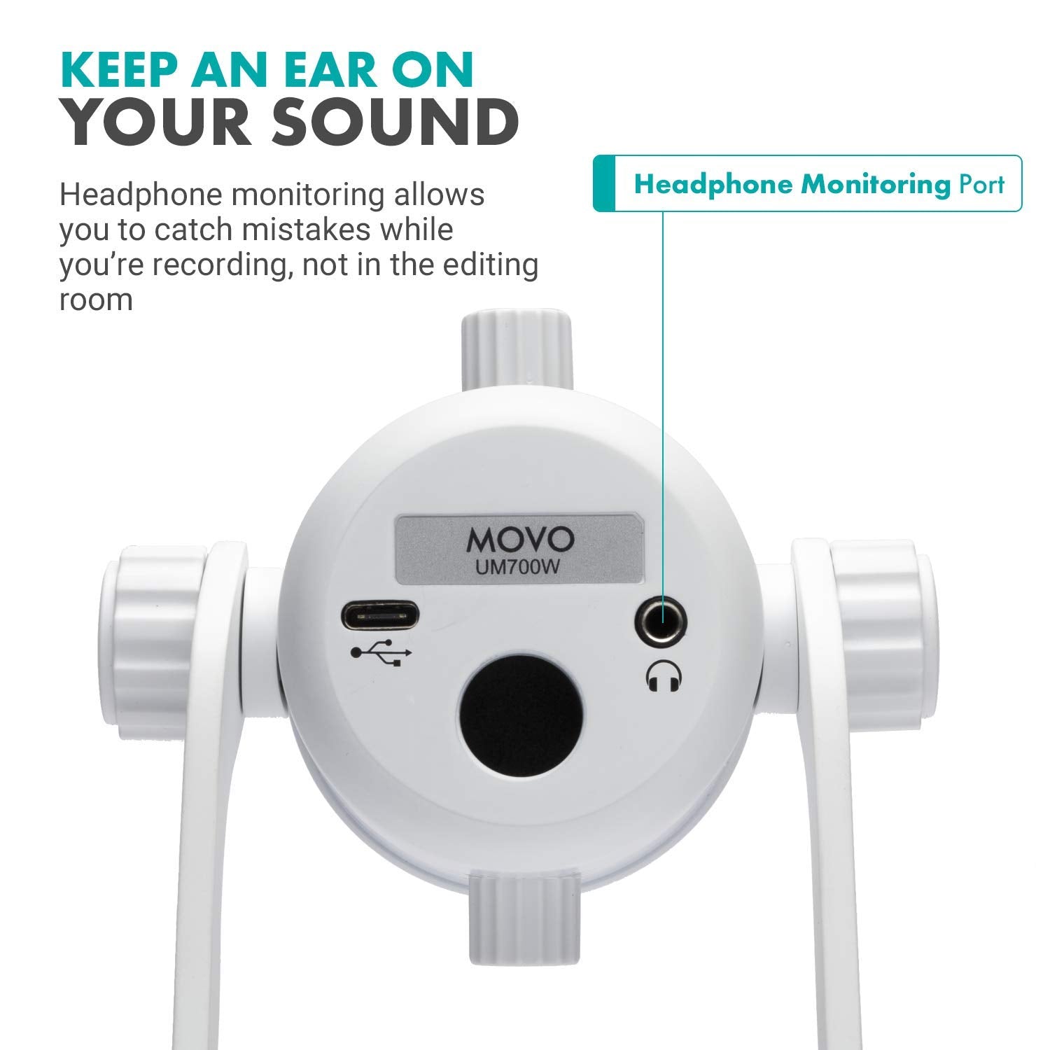 Movo UM700W White Desktop USB Microphone for Computer - Studio Mic with 4 Pickup Patterns - USB Gaming Microphone for PC, Mac, and Android - Best Mic for Podcast Recording and Streaming Setup