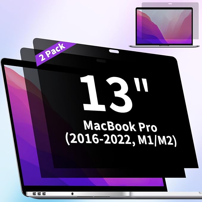 2-Pack Privacy Screen Compatible with MacBook Pro 13 Inch Screen Protector (2016, 2017, 2018, 2019, 2020, 2021, 2022, M1, M2), Laptop Privacy Screen Matte Anti Blue Light Glare Filter