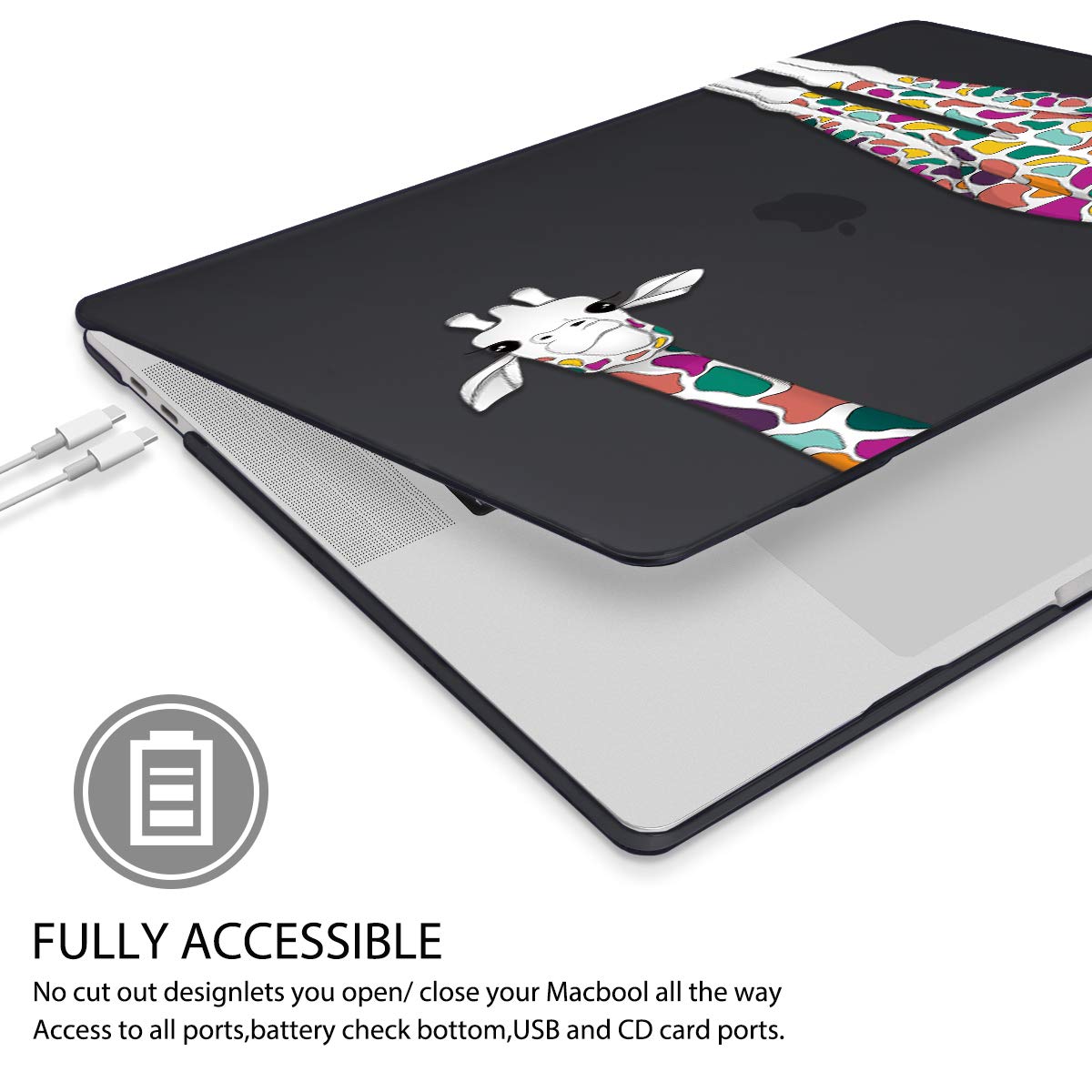 Mektron for MacBook Air 13 Case A1466/A1369 (2010-2017 Release), Snap-on Plastic Hard Shell Cover for MacBook Air 13.3 inch with Keyboard Cover,Colorful Giraffe Black