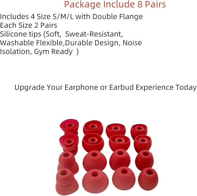 Replacement Ear Tips for Beats Urbeats2.0 Tour2.0 ibeats Beats x, Beats Flex Secure Fit for Powerbeats Pro Silicone Earbuds Washable Sweat-Resistant Noise Isolation 8 Pairs (Red)