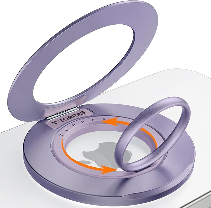 TORRAS 2025 Upgrade [Dual-Ring] Fit for MagSafe Phone Grip Ring Holder [Dual-Ring] Compatible with MagSafe Kickstand Magnetic for iPhone 16/15/14/13/12/11 Samsung, Google Accessories, Purple