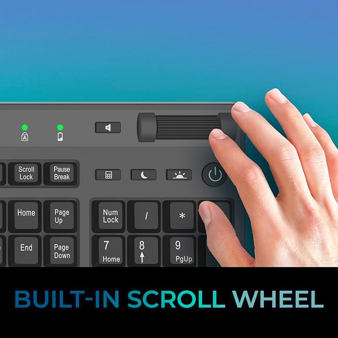 ADESSO Wireless Keyboard with Touchpad 104 Key Full Size USB Dongle Receiver Multi OS Support Works with MacOs System & Multimedia Hotkeys Volume Control with Scroll Wheel WKB-4450UB