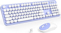 KNOWSQT Wireless Keyboard and Mouse Combo - White-Purple Full-Sized 2.4 GHz 104 Keys Typewriter Cute Keyboard, Round Keycap and Optical Mouse for Windows, Computer, PC, Laptop, Desktop