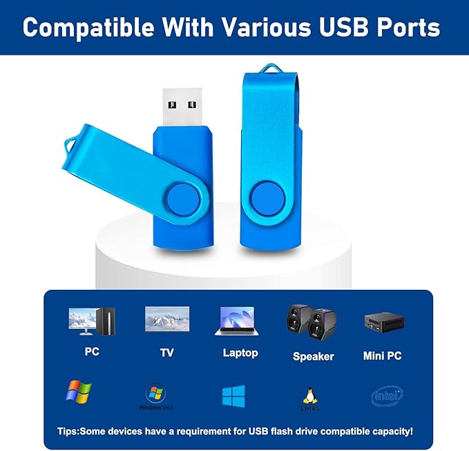 2GB USB 2.0 Flash Drive 10 Pack Nicepicten Pendrive Swivel Thumb Drives Jump Drives Zip Drive USB Memory Stick Thumbdrive Flashdrive Ideal for Home Office Shared Data Storage, Blue 2GB