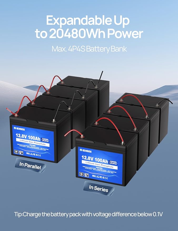 DC HOUSE 12V 100Ah LiFePO4 Lithium Battery, Bluetooth & Low Temp Cut-Off, Group 31 Lithium Battery, Up to 15000 Cycles, 100A BMS, Perfect for Trolling Motors, Marine, Boat, Solar