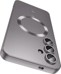 Magnetic for Samsung Galaxy S24 Case [Compatible with MagSafe][Built-in Camera Lens Protector] Slim Soft Silicone Bumper Shockproof Metallic Luster Phone Case (Gray)