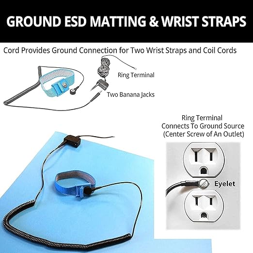 RubberStat Dual Layer ESD Compliant Workstation Rubber Table Mat Kit, Soldering, Cell Phone Repair, with Wrist Strap Set and Ground Cord - 24"x36" Blue