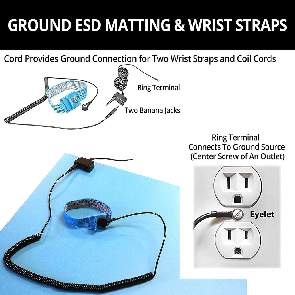 RubberStat Dual Layer ESD Compliant Workstation Rubber Table Mat Kit, Soldering, Cell Phone Repair, with Wrist Strap Set and Ground Cord - 24"x24" Green