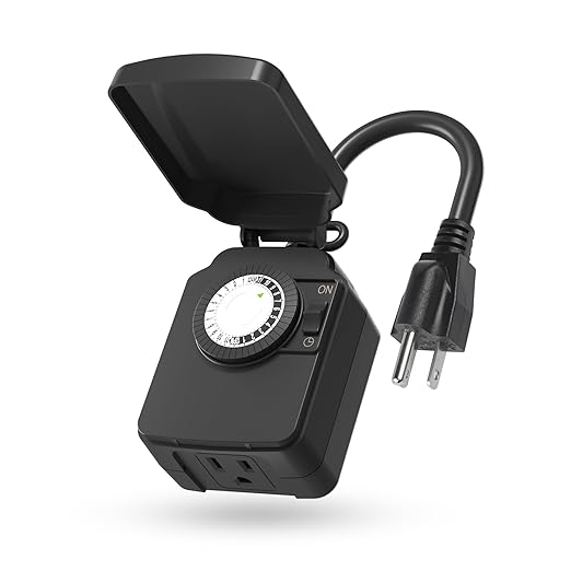 BN-LINK 24-Hour Mechanical Outdoor Light Timer, Waterproof, Heavy Duty, 15A 1/2HP, 1 Grounded Timer Outlet for Home and Garden