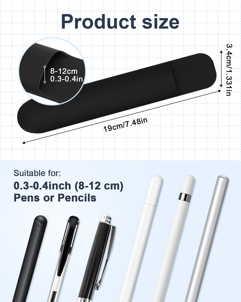eZAKKA Silicone Pencil Holder for Notebooks & Tablets, Self-Adhesive, Black
