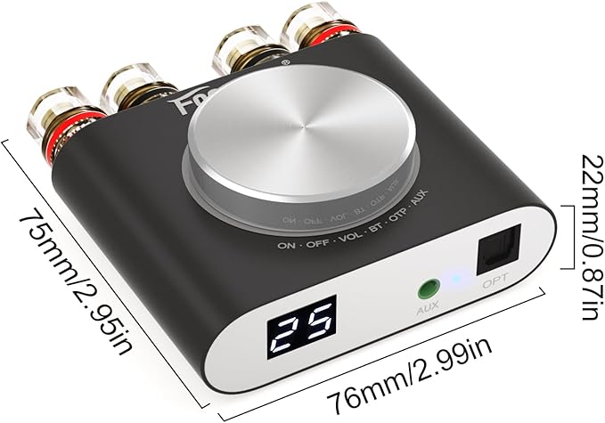 Facmogu M6 200W Mini Bluetooth 5.0 Audio Power Amplifier, 100Wx2 Dual Channel HiFi Stereo Mini Speaker AMP w/Optical/AUX/BT Input, Home Audio Wireless Amplifier Receiver with 24V Power Supply - Black