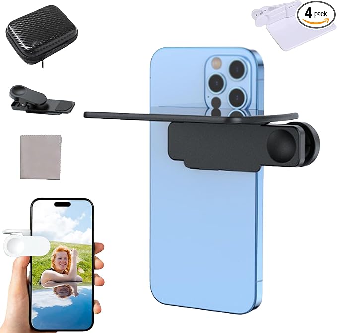 Mirror Effect Lens - Capture Stunning Reflections Instantly, Smartphone Camera Mirror Reflection Clip Kit, Adjustable Angle Mobile Phone Camera Mirror Clip for Outdoor Travel Photography (Black)