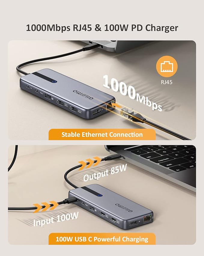 USB C Laptop Docking Station, 13 in 1 Docking Station Dual/Triple Monitor Hub Multiport Adapter with 2 HDMI, DP, RJ45, 10Gbps USB C/A 3.1, 100W PD, USB 3.0/2.0,SD/TF for MacBook Dell HP Lenovo