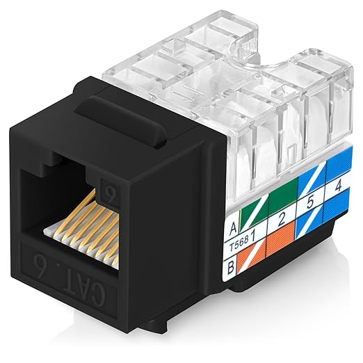 Everest 90° Angled RJ45 Cat6 Keystone Jacks 100-Pack in Black - Slim Profile Female RJ45 Connectors - Cat 6 Keystone Jack - Compatible with 90° Angled Speed Termination Tool - easyJACK (B094WB91H3)