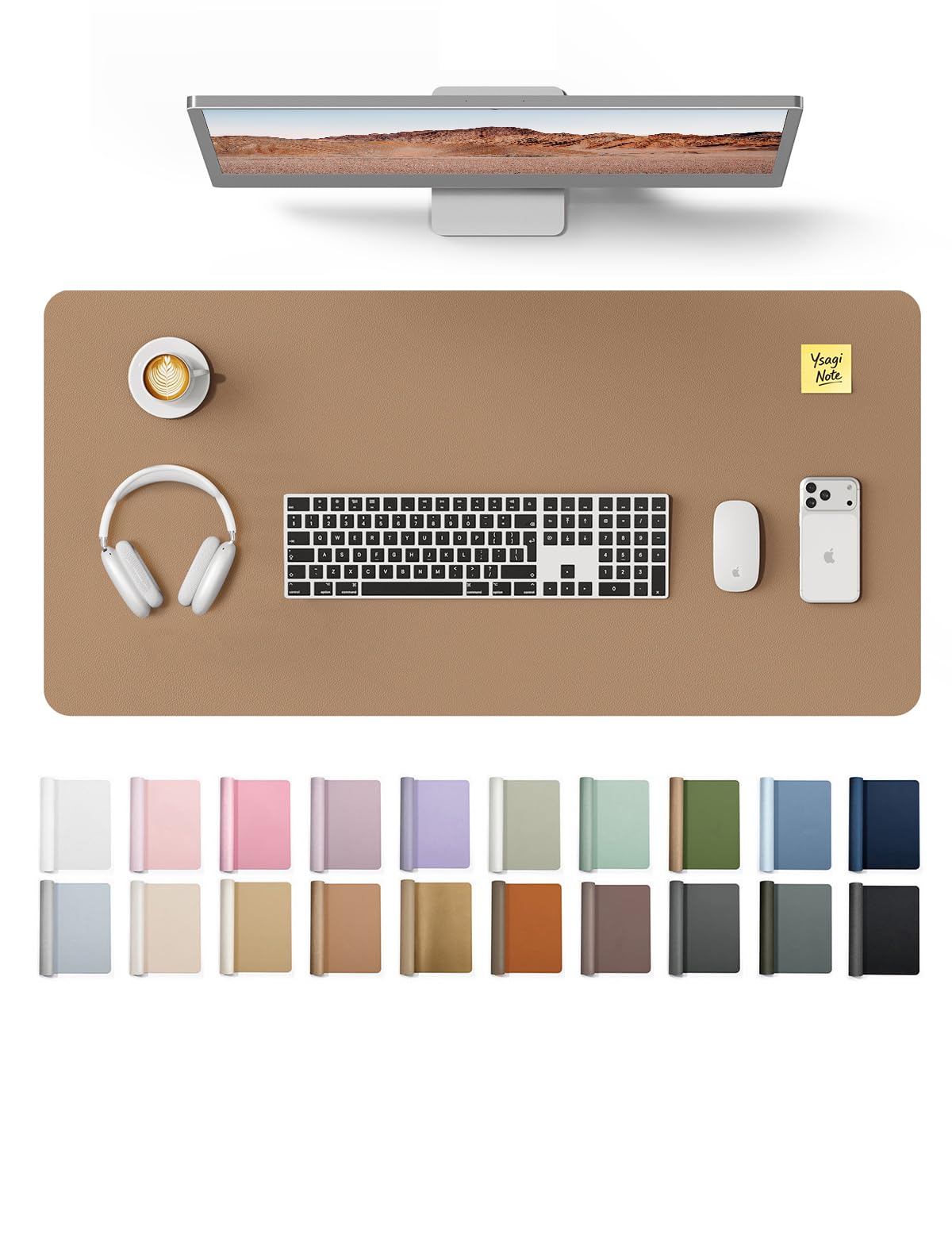 YSAGi Large Extended PU Leather Desk Pad Protector – Non-Slip Waterproof Desk Mat for Office & Home, Easy Clean Mouse Pad & Laptop Writing Blotter 35.4"x17" Black — 31.5" x 15.8"