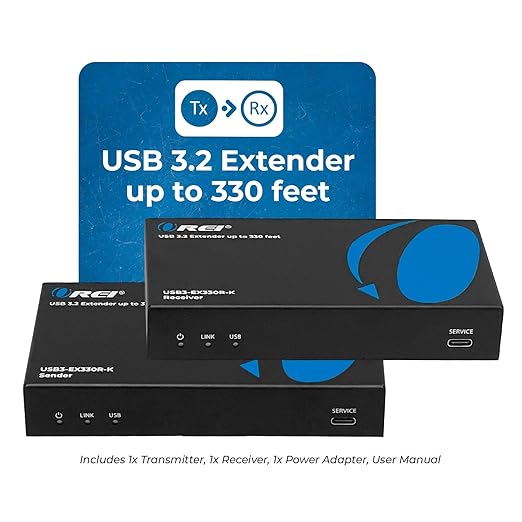 OREI USB 3.2 Over Ethernet HDbaseT Cat6 Extender LAN Upto 330 Feet - Extends 4 Ports USB-A Signal Over LAN Ethernet - Power Over Cable for Long Distance Extension Supports All Operating System