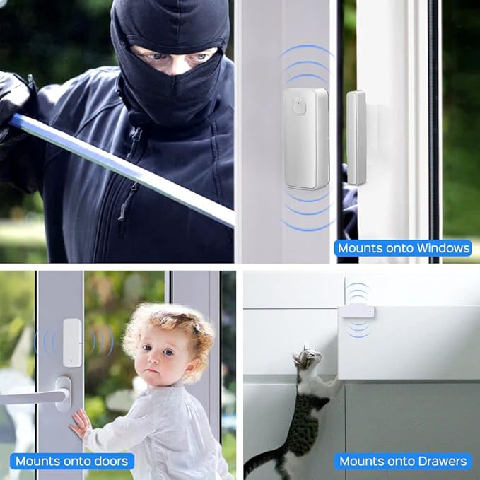 EVERSECU Tuya Smart WiFi Door Sensor Open/Close Detector App Notification Battery Operated, Compatible with Amazon Alexa, Google Assistant, No Need Hub (4pcs)