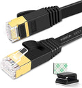 Cat 7 Flat Ethernet Cable 15ft Black, High Speed 10GB Shielded (STP) LAN Internet Network Cable Ethernet Patch Computer Cable with Rj45 Connectors and 5pcs Adhesive Cable Clips