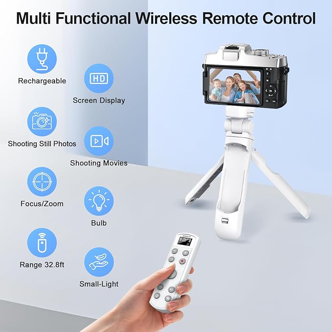 AODELAN for Sony Camera Tripod with Rechargeable Wireless Shutter Release,Shooting Grip Remote Control Handle for ZV-E10,ZV-1F,ZV-1,A7C,A7III,A7R IV,A6100,A6400,A6700,FX30,A9 II,DSC-RX0 II(White)